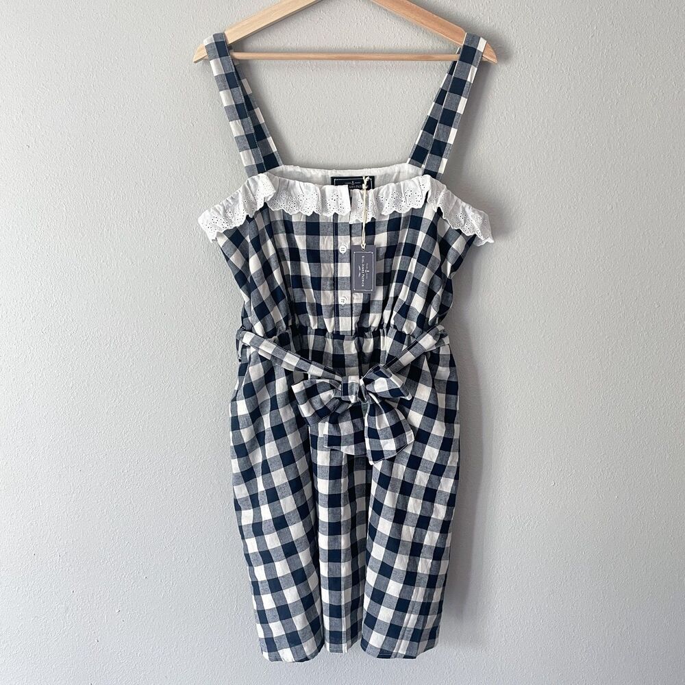 Kiel James Patrick Gingham Eyelet Lace Trim Cotton Dress Size XL Sleeveless NWT